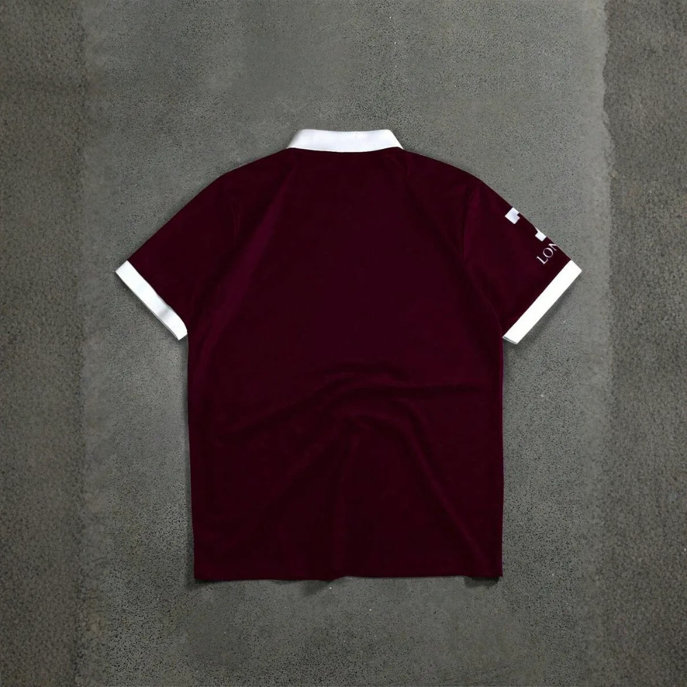 Letter Printed Front Buttoned Short Sleeve Polo Shirt