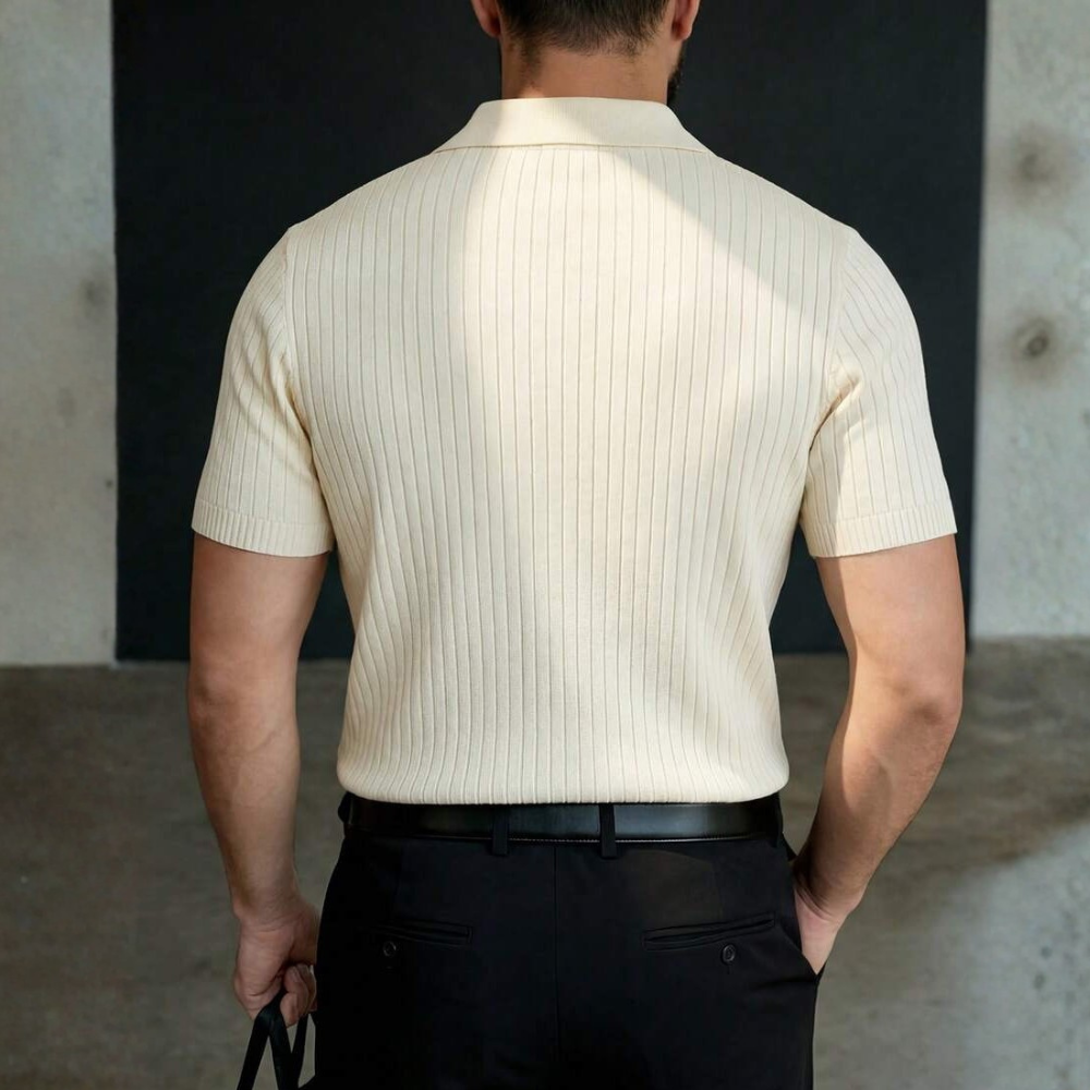 Striped Seagull Collar Short Sleeve Polo Shirt