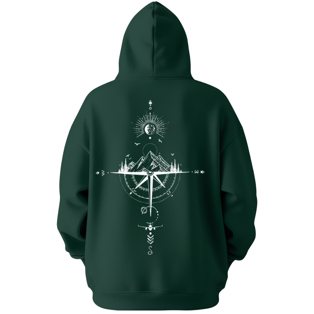 Loose Fit Winter Hoodie With Galaxy And Mountain Graphic Print For Men