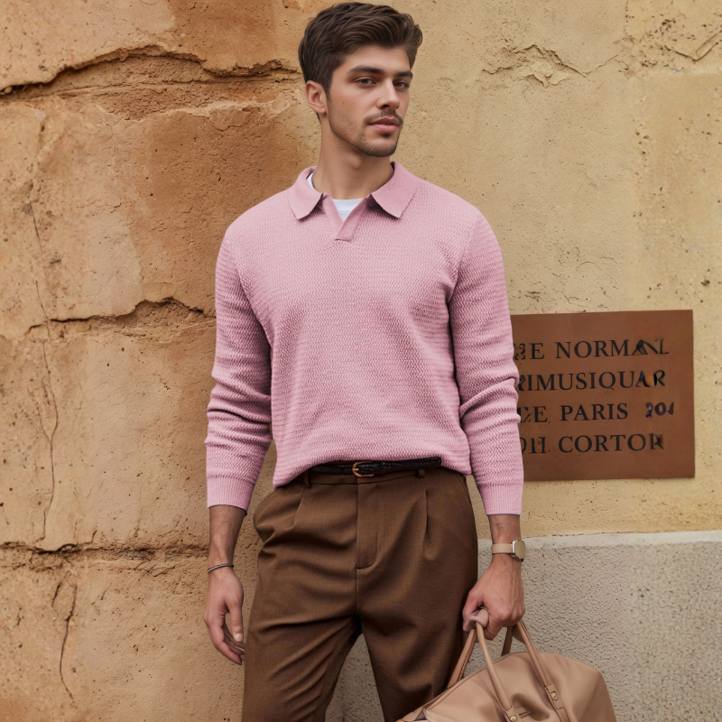 Textured V Style Long Sleeve Pullover