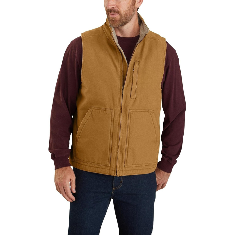 Men's Loose Fit Washed Duck Sherpa-Lined Mock-Neck Vest