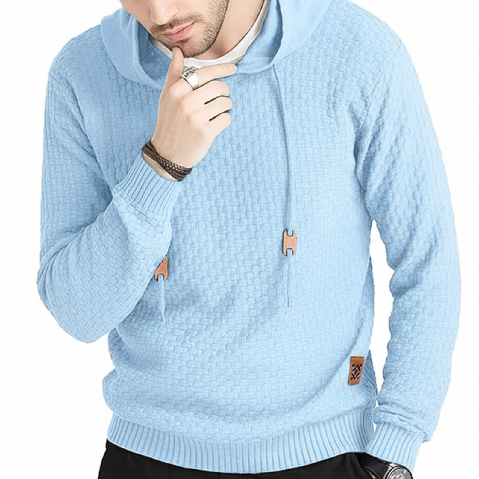 Long Sleeve Solid Knitted Hooded Sweater For Men