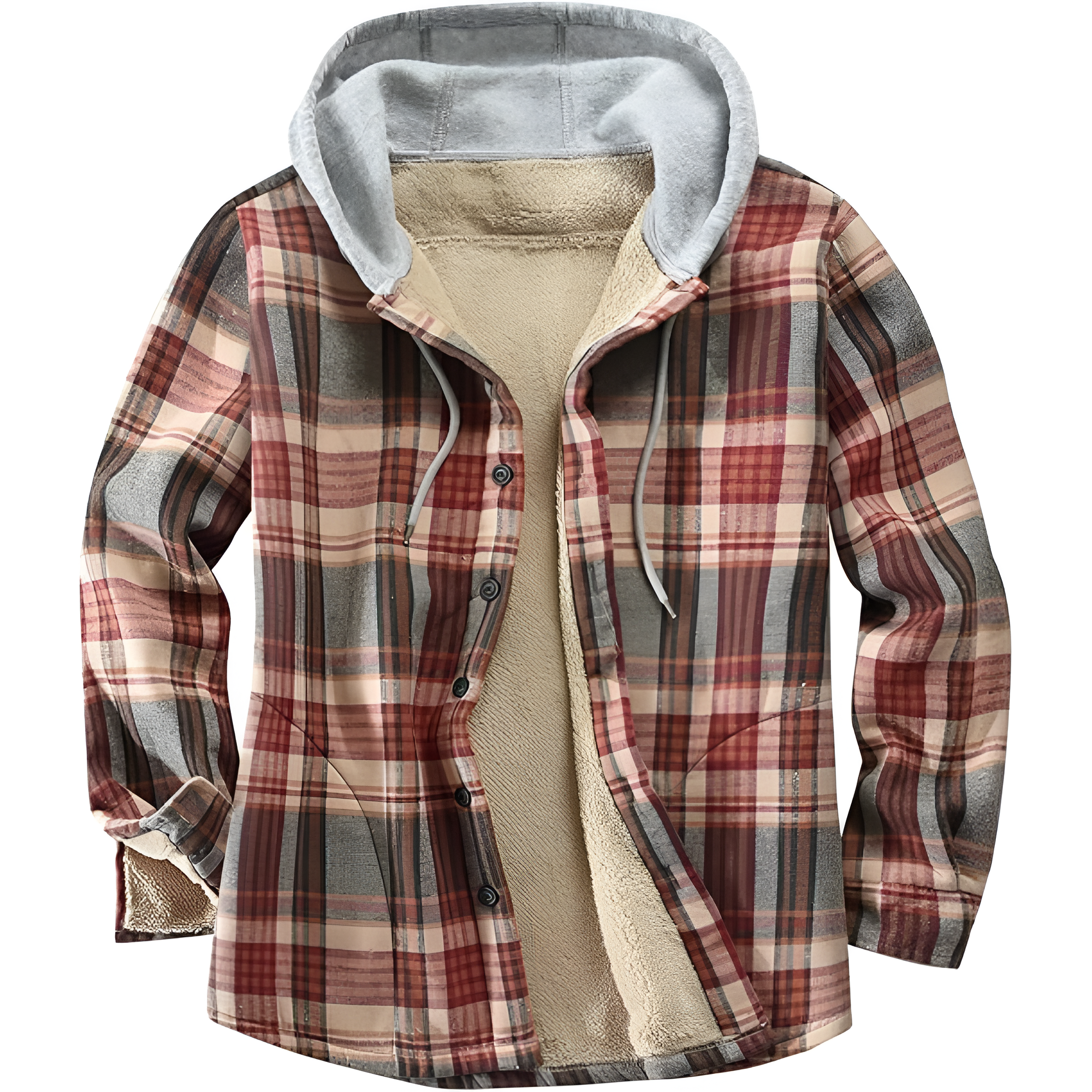 Men's Cotton Plaid Shirts Jacket Fleece Lined Flannel Shirts Sherpa Button Down Jackets with Hood for Men