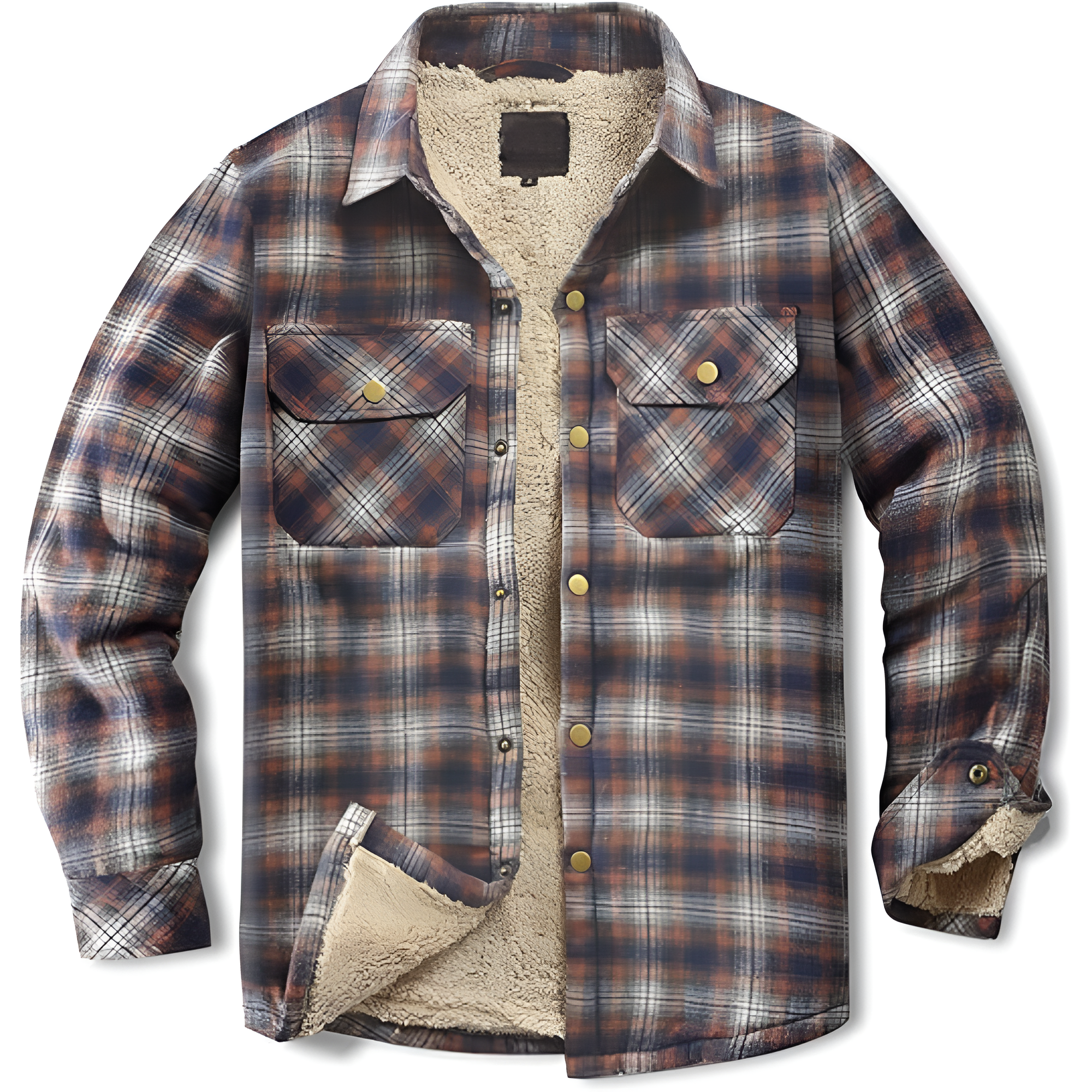 Men's Sherpa Lined Cotton Flannel Shirt Jacket Plaid Button Up Jacket Coat for Men with Pocket