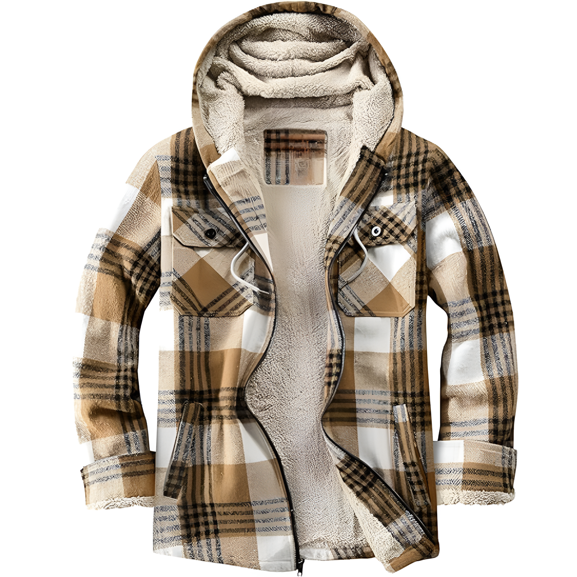 Men's Zip Up Flannel Shirt Jacket Fleece Lined Long Sleeve Plaid Coat Heavyweight Hoodie with Hood