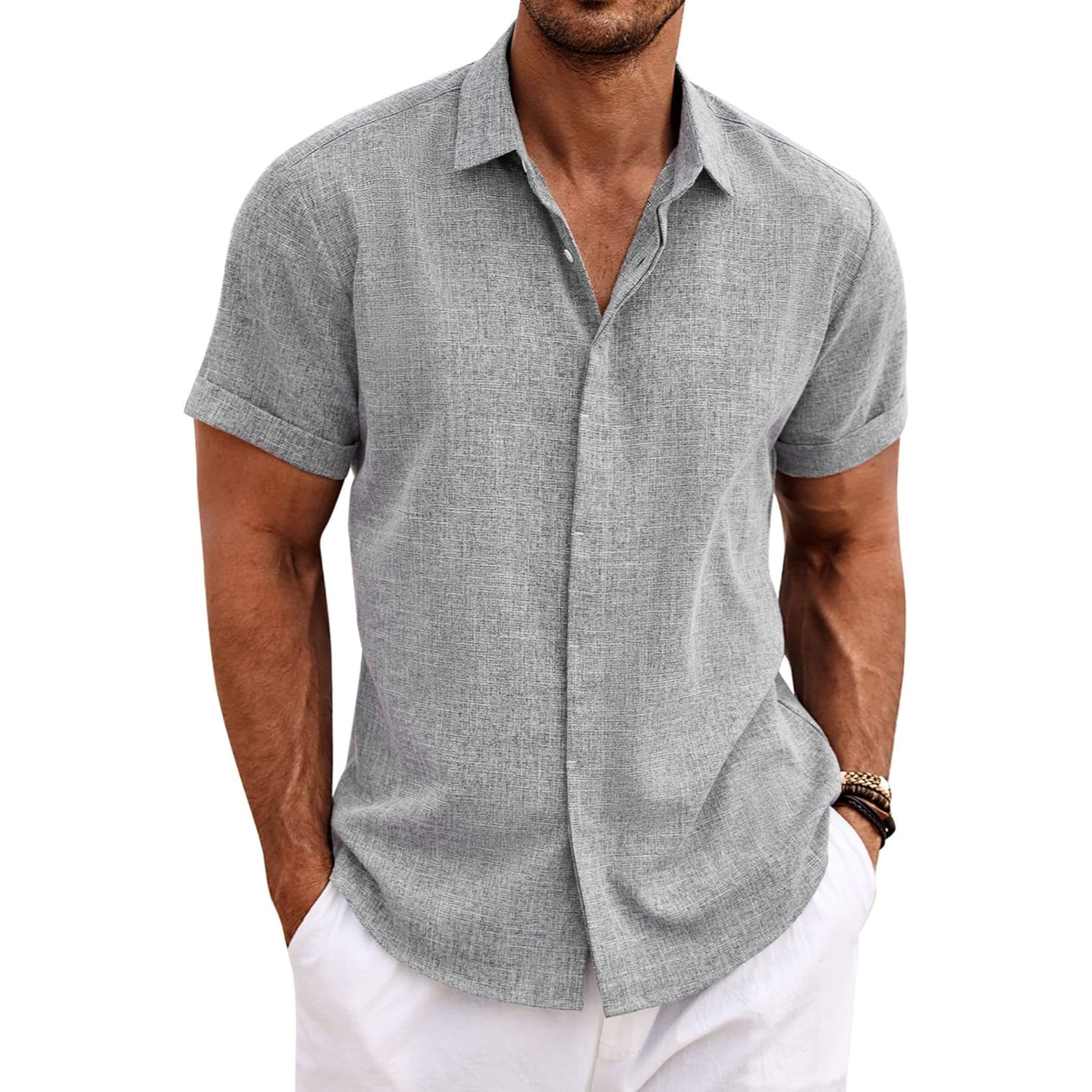 Short Sleeve Linen Shirt Button Down Casual Summer Wear