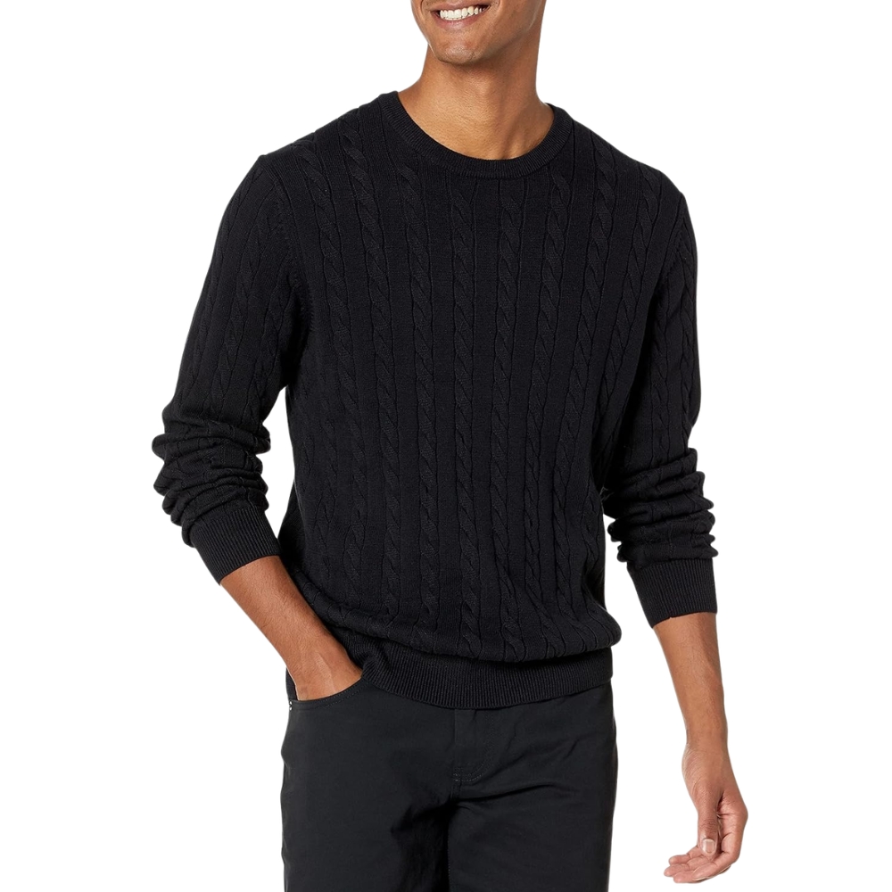 Men's Crewneck Cable Cotton Sweater