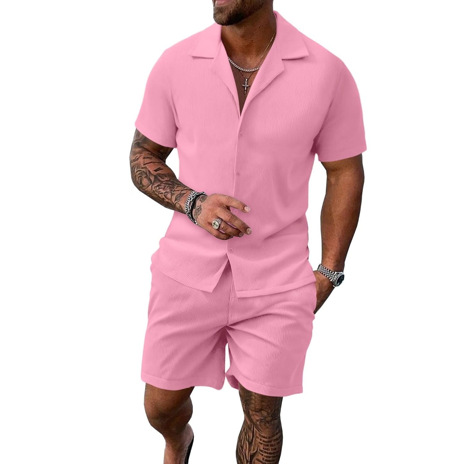 Casual Summer Beach Shorts and Shirt Set Men
