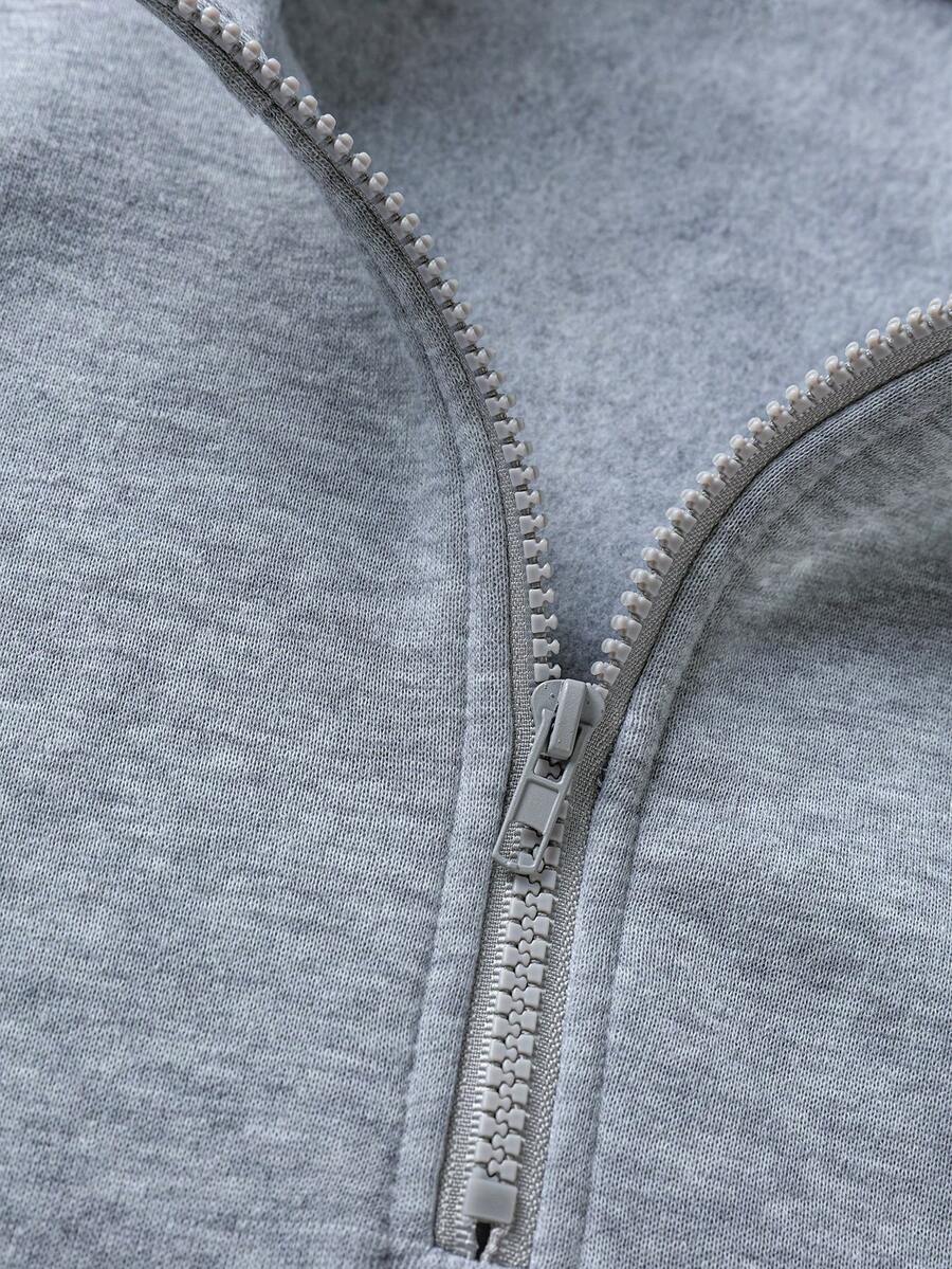 Men's Stand Collar Zipper Half Placket Casual Versatile Commute Autumn/Winter Long Sleeve Sweatshirt - Grey - View 6