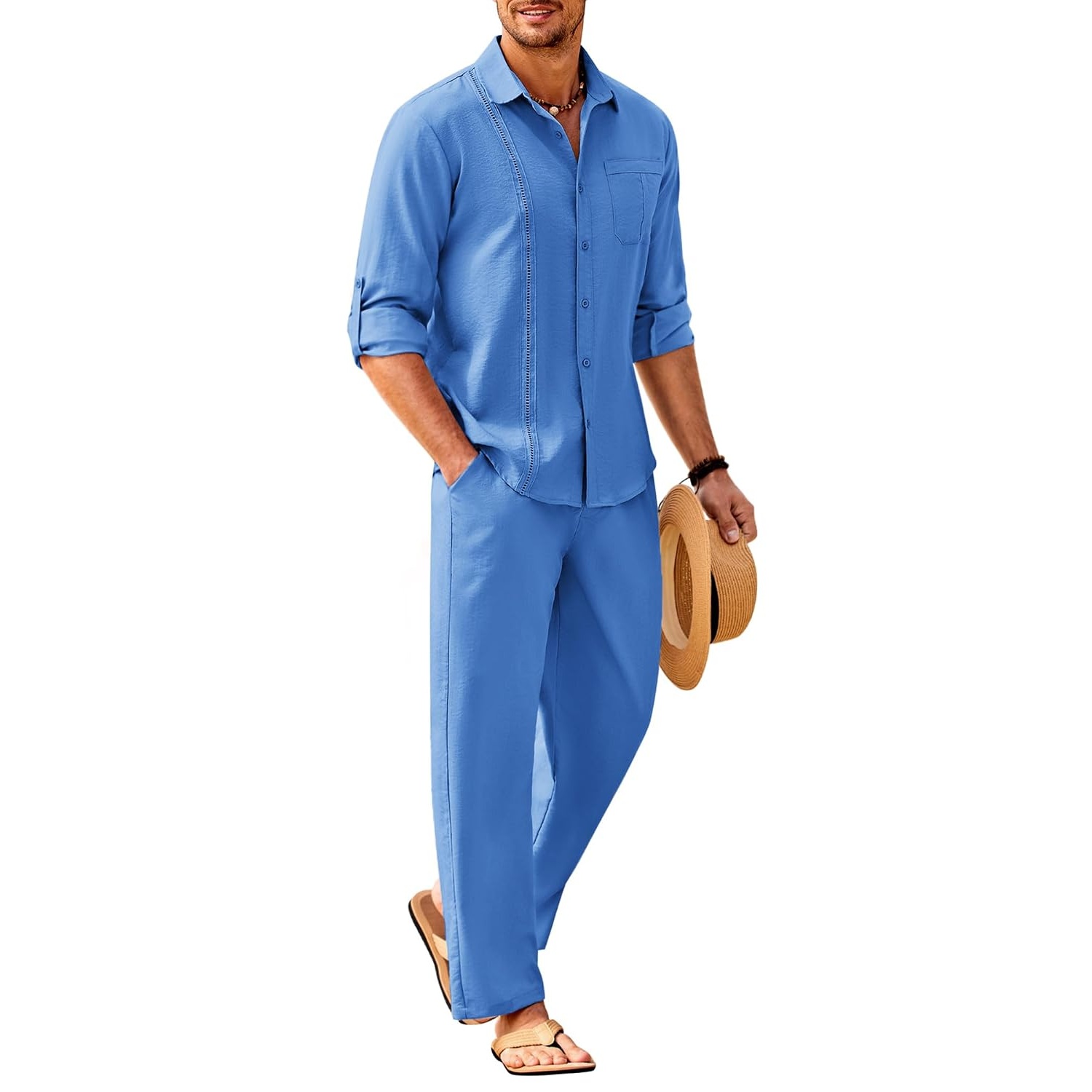 Summer Down Pant And Long Sleeve Shirt Set For Men