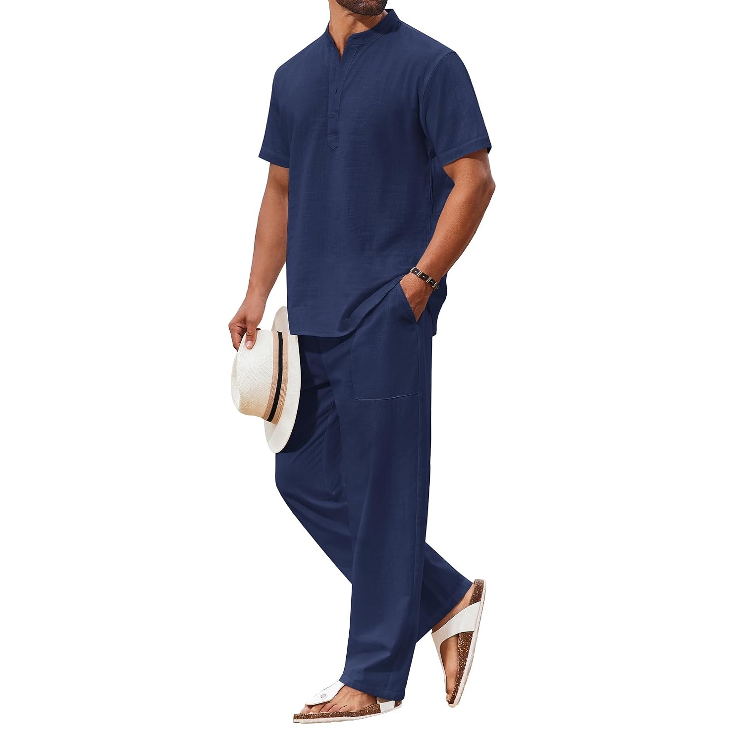 Casual Short Sleeve Shirt And Beach Pant Set For Men