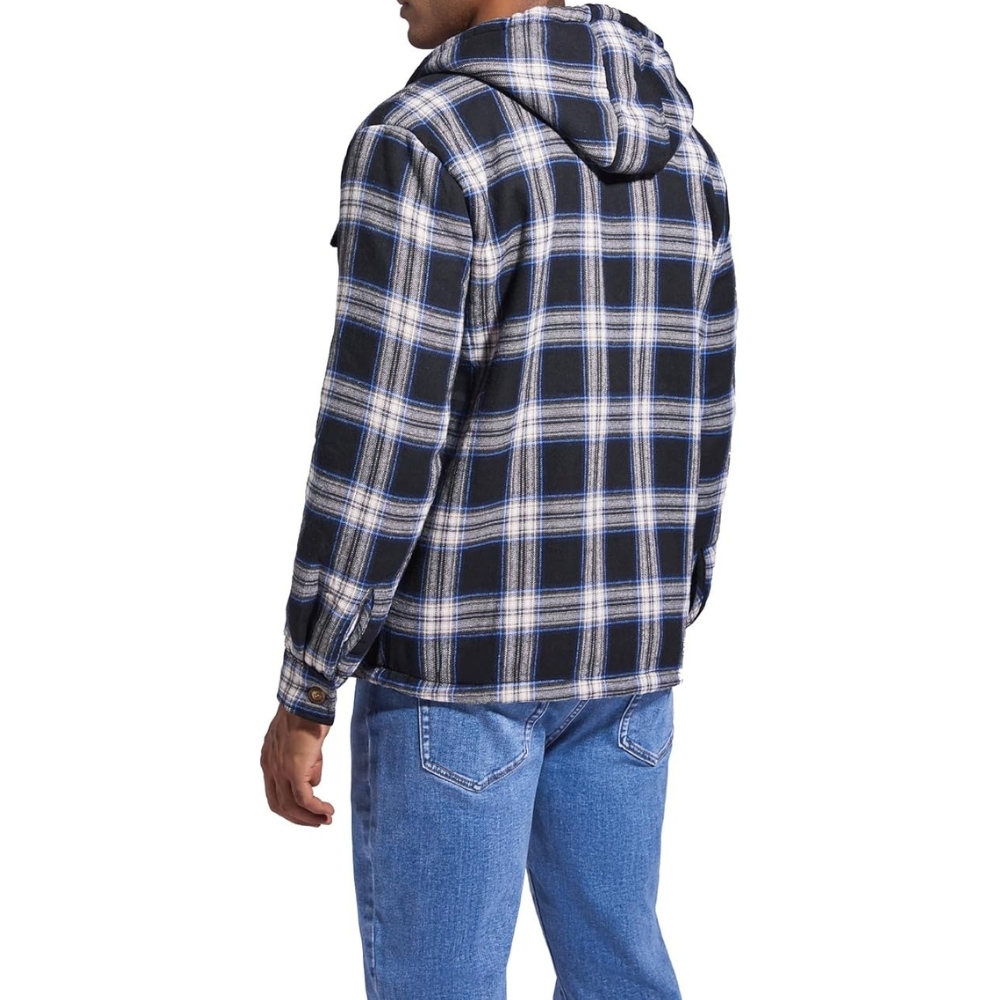 Men's Flannel Plaid Hooded Jackets Sherpa Fleece Lined Hoodies Fashion Warm Coat