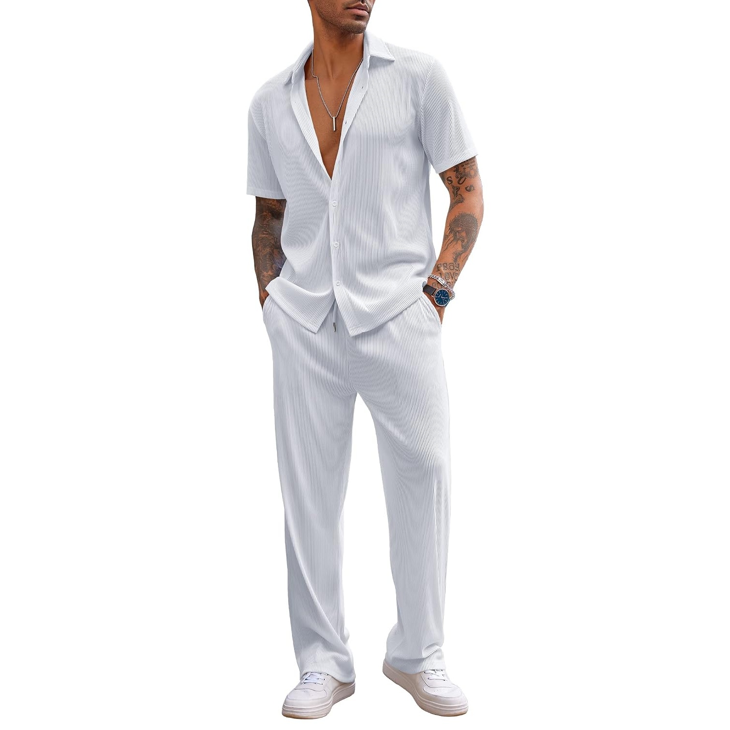 Short Sleeve Button Down Shirt And Short Set For Men