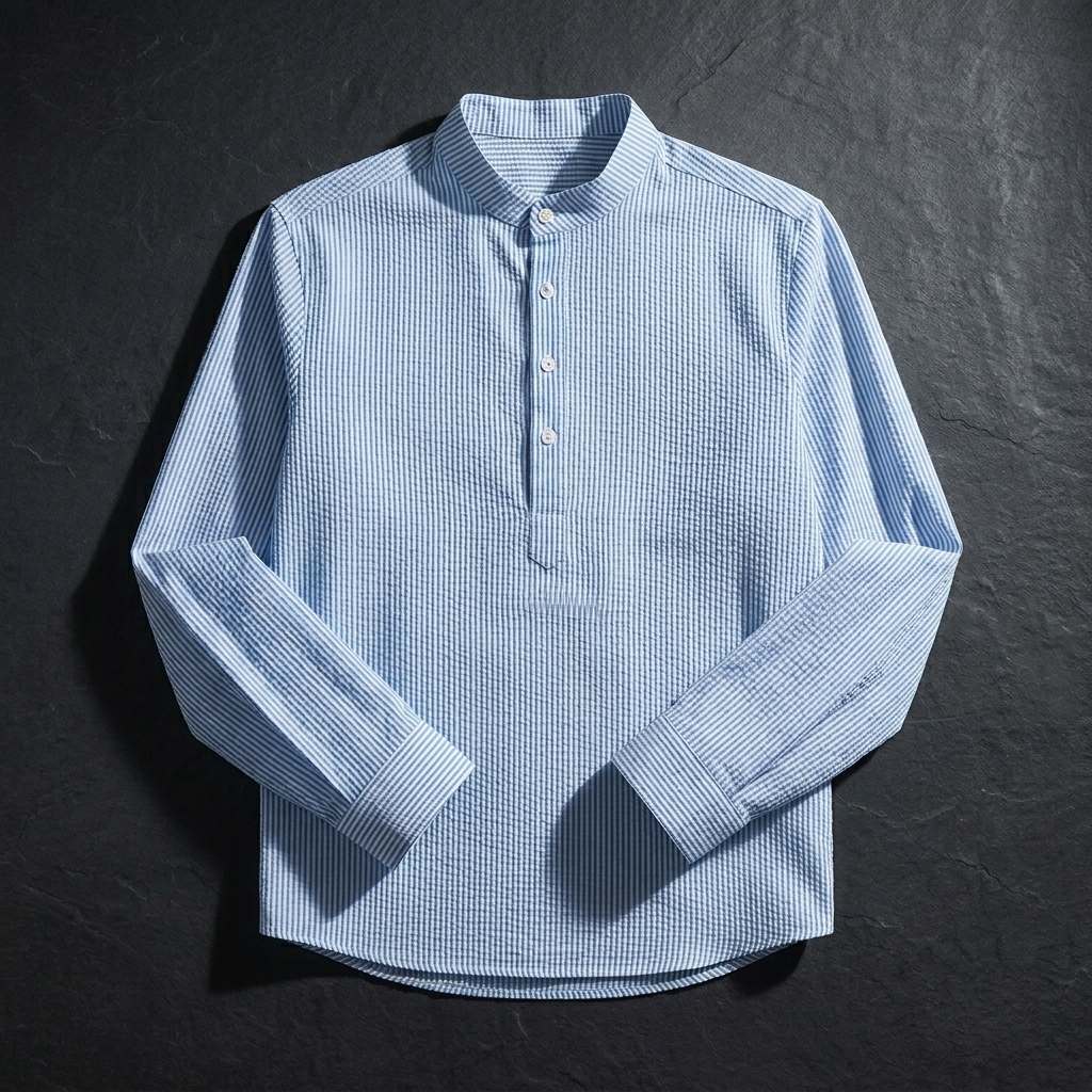 Placket Long Sleeve Vacation Shirt For Men