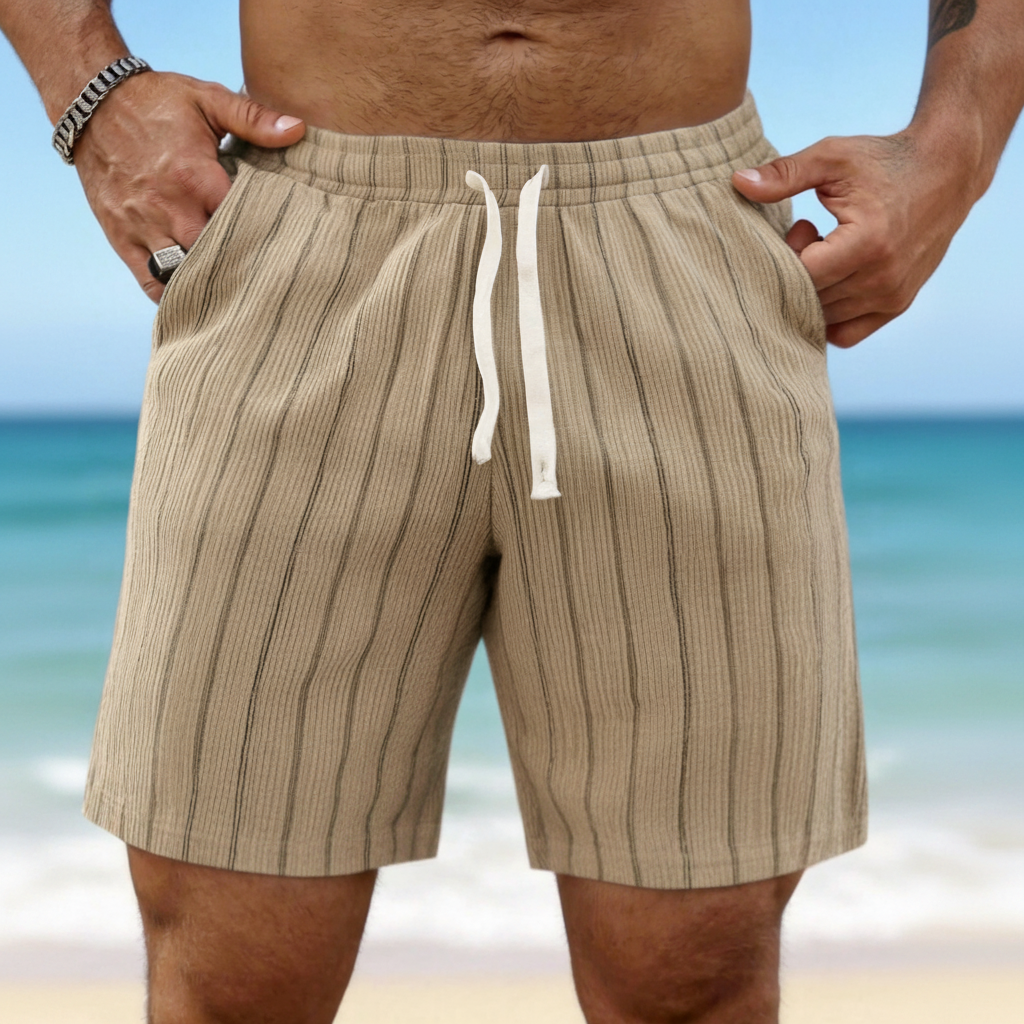 Striped Print Drawstring Casual Vacation Shorts For Men
