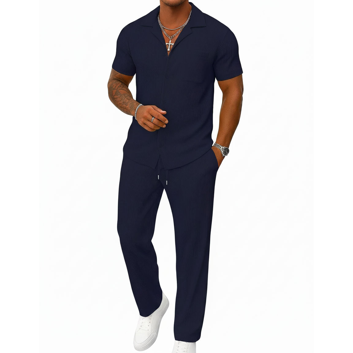 Casual Summer Short Sleeve Shirt With Pant Set For Men