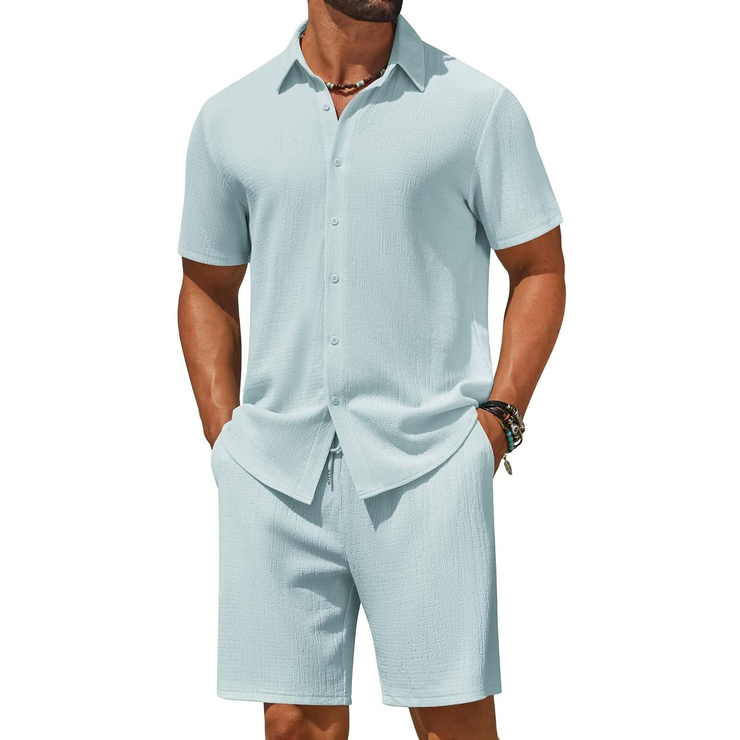 Casual Beach Short And Shirt Outfit Set For Men
