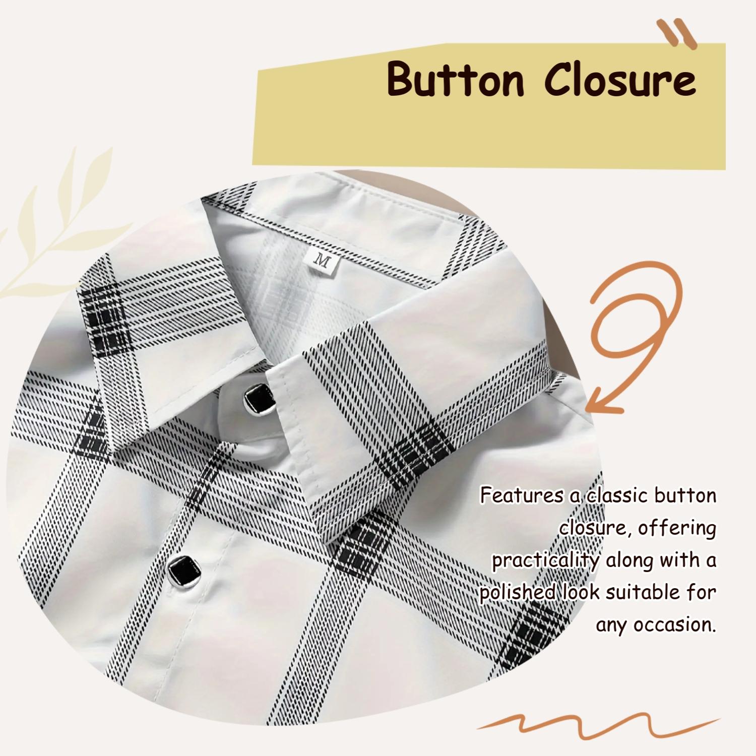 Men's Plaid Checkered Print Checked Button Closure Shirt, Casual Button Down, Regular Fit Fitted Casual Long Sleeve Collared Top for All Seasons, Men's Clothes for Daily Wear, Casual Style