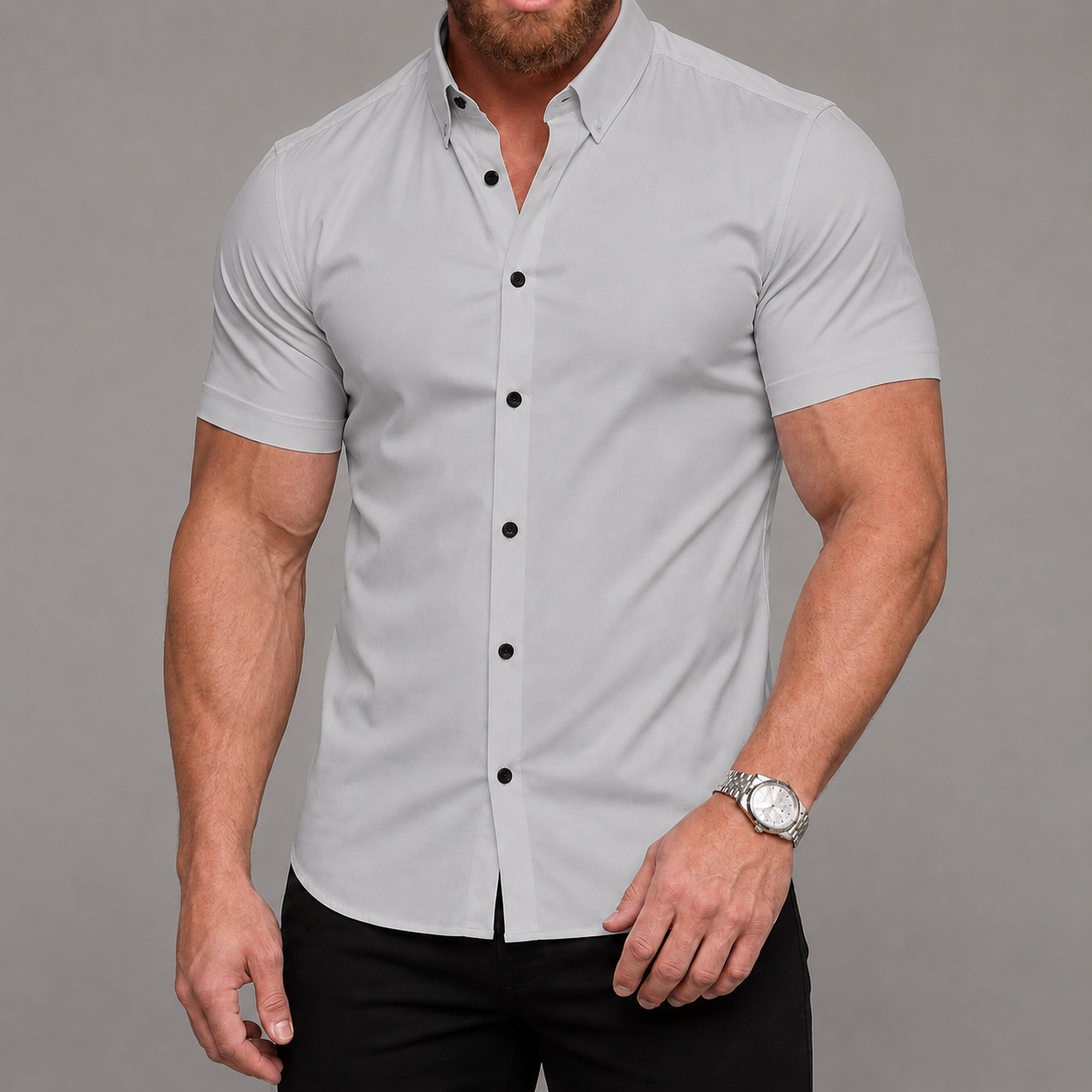 Short Sleeve Lapel Shirt With Button Detail With Non Iron Finish For Men
