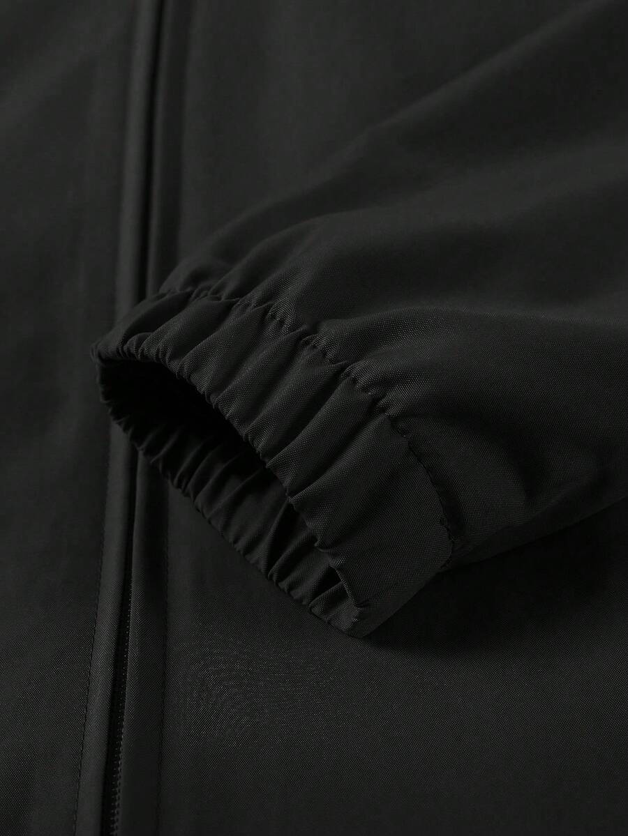 Men's Casual Solid Color Coach Jacket, Fashionable Versatile Collared Lightweight Jacket For Autumn - Black - View 8