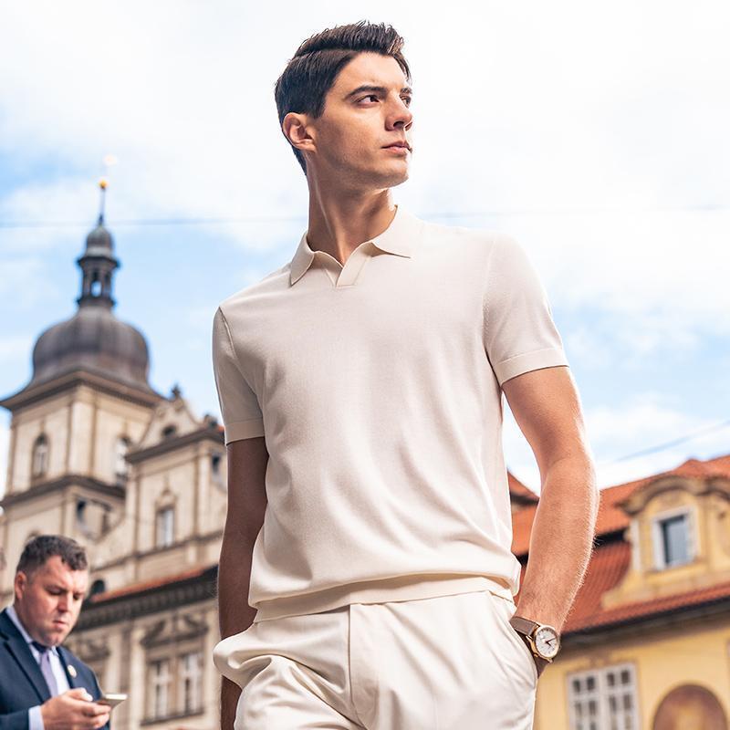 Casual Short Sleeve Knit Polo TShirt with Clean Classic Design for Men