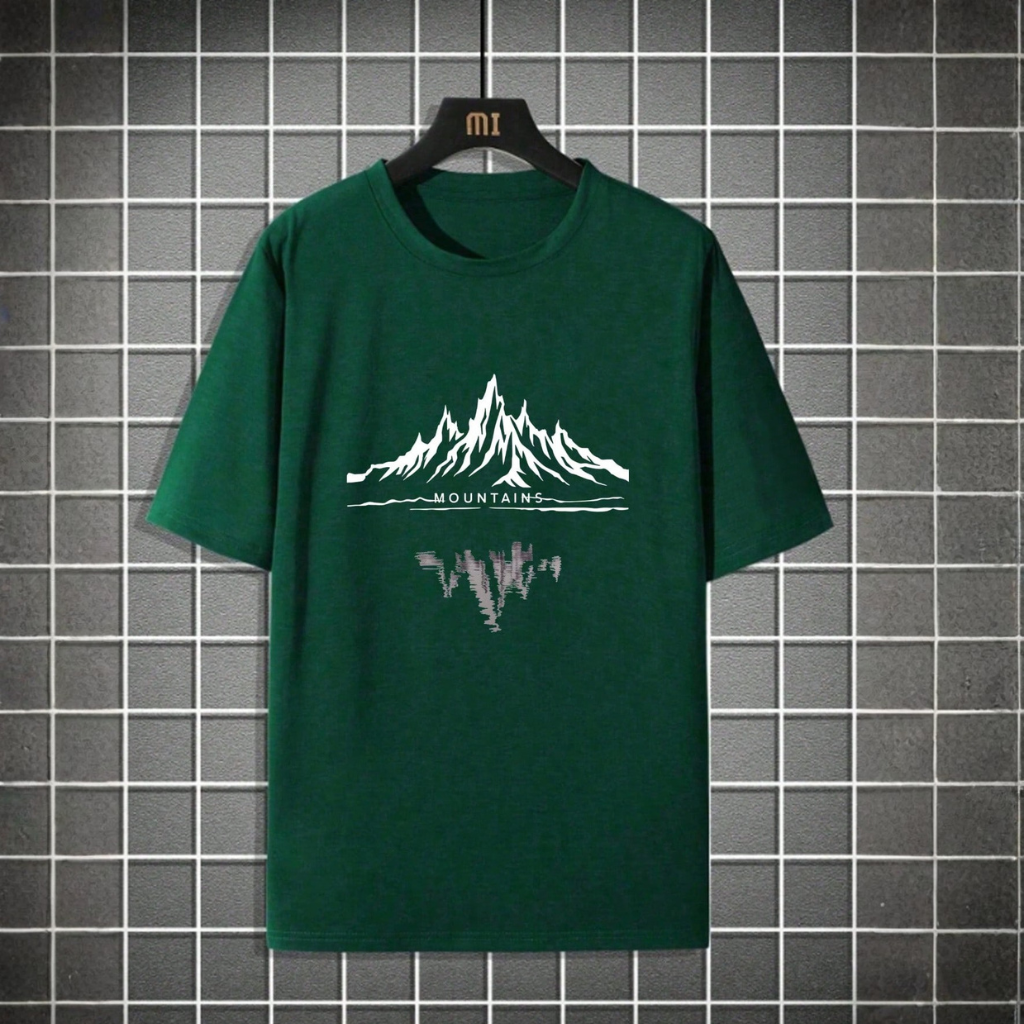 Stylized Mountain Print Lightweight Short Sleeve T Shirt For Men