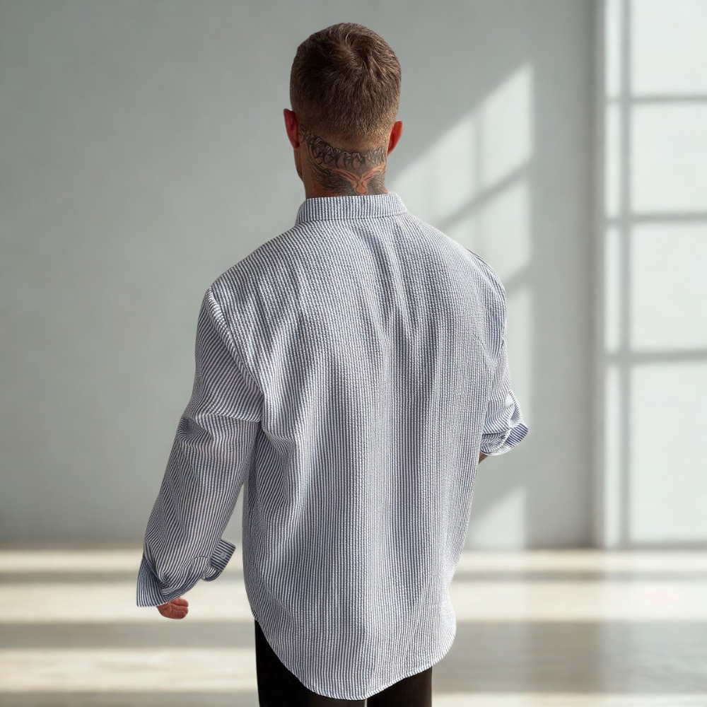Placket Long Sleeve Vacation Shirt For Men