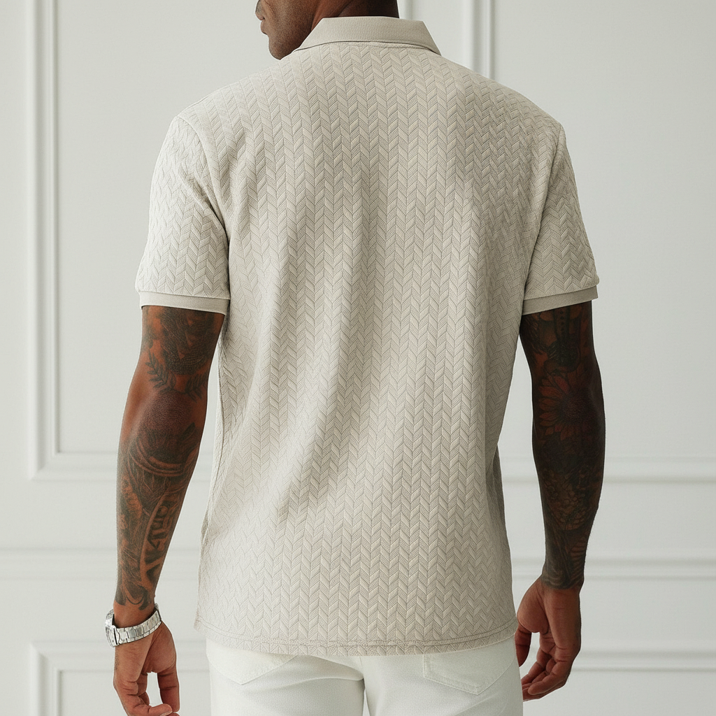 Apricot Textured Knit Short Sleeve Polo T Shirt For Men
