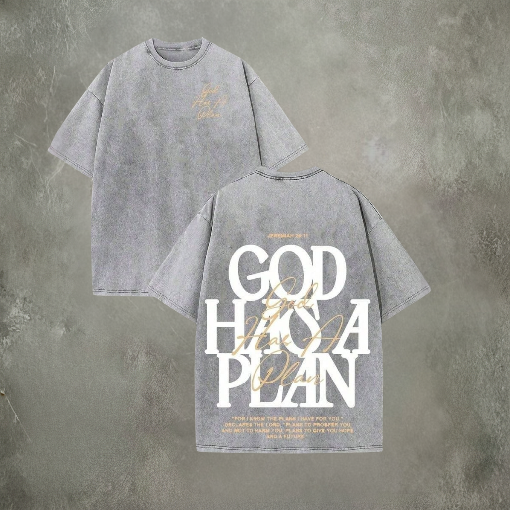God Has A Plan Graphic Tee Double Sided Print Washed T Shirt