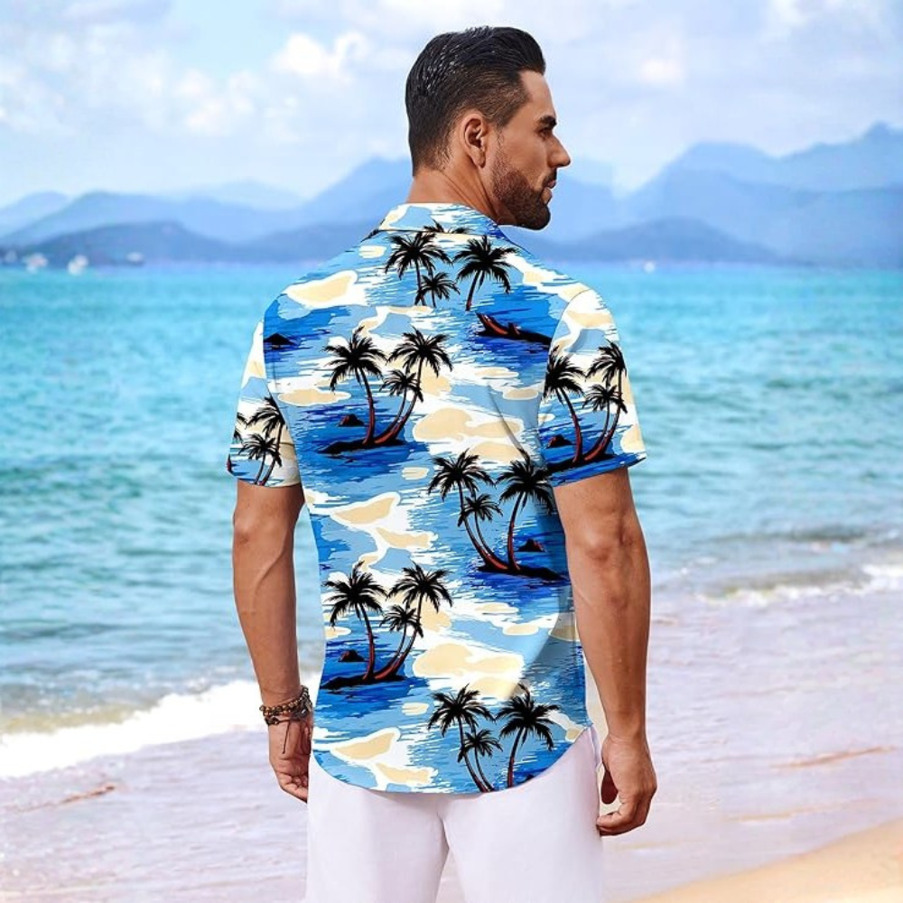 Floral Short Sleeve Button Front Hawaiian Shirt For Men