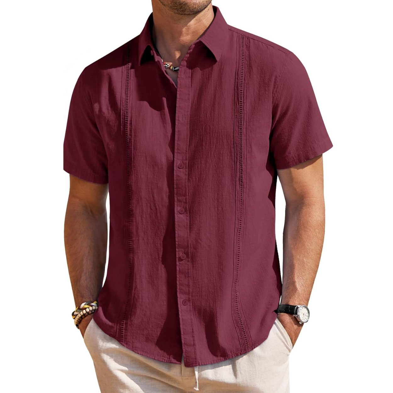 Short Sleeve Linen Cuban Collar Shirt For Men