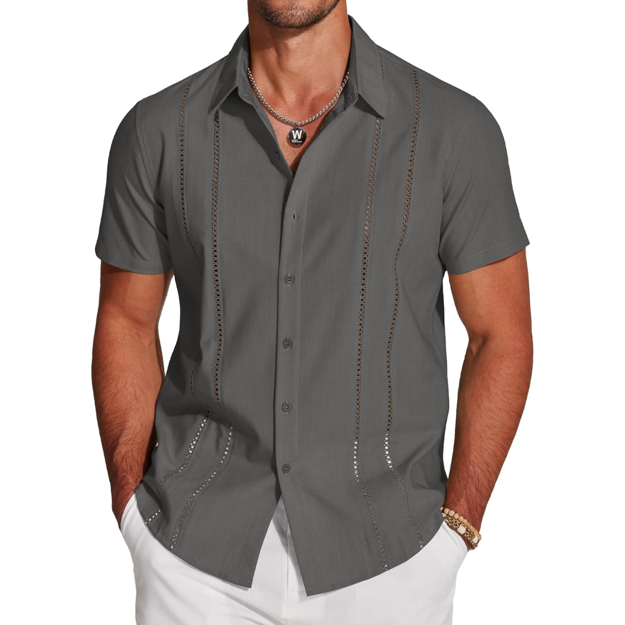 Casual Summer Guayabera Short Sleeve Button Down Shirt