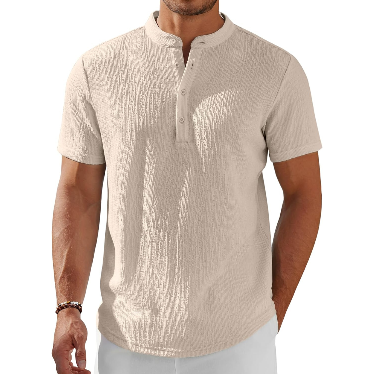 Short Sleeve Stand Collar Casual Beach Shirt For Men
