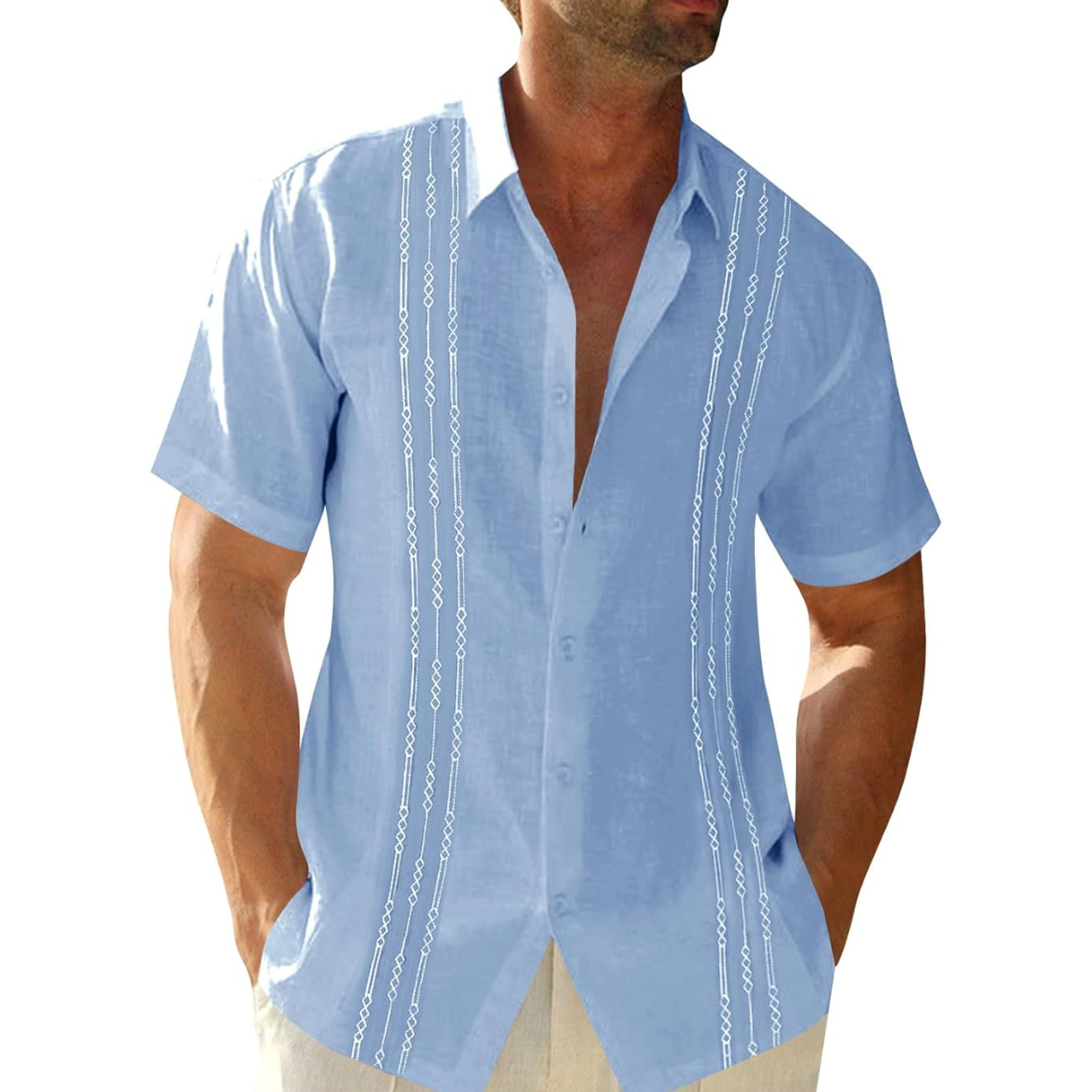 Mexican Embroidered Guayabera Button Down Shirt For Men