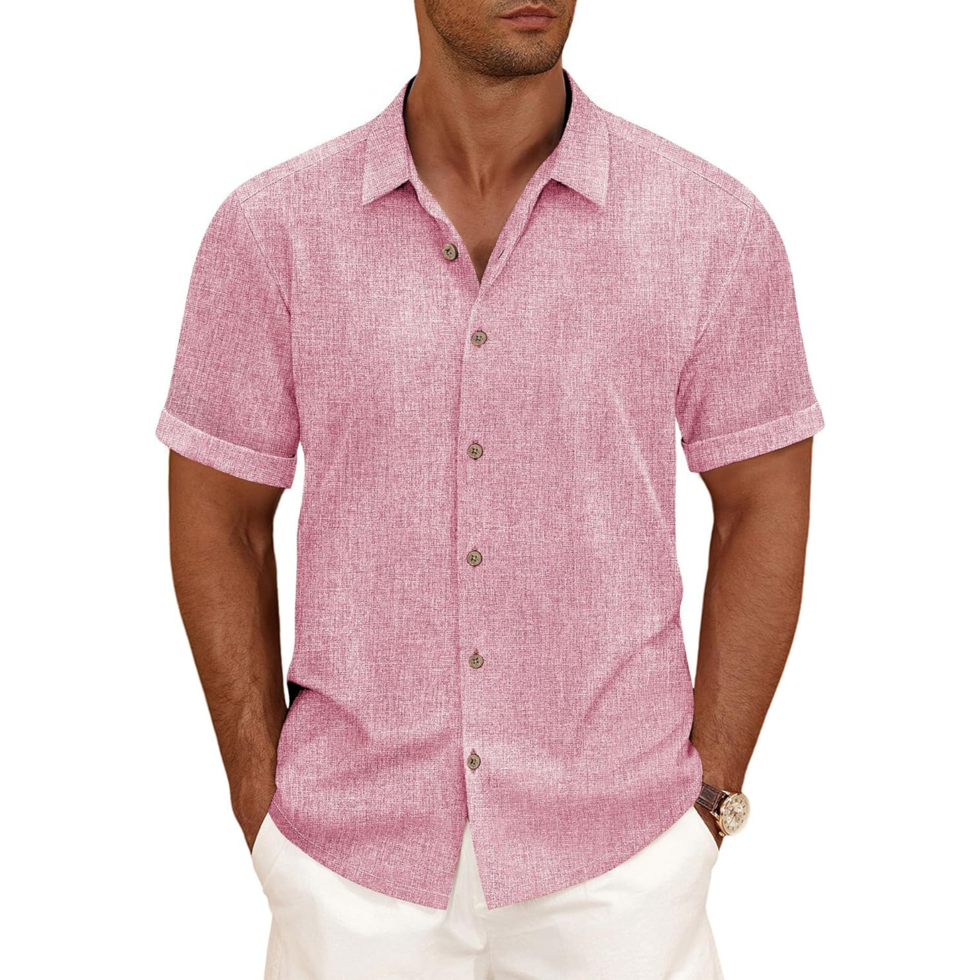 Casual Linen Blend Button Down Summer Shirt