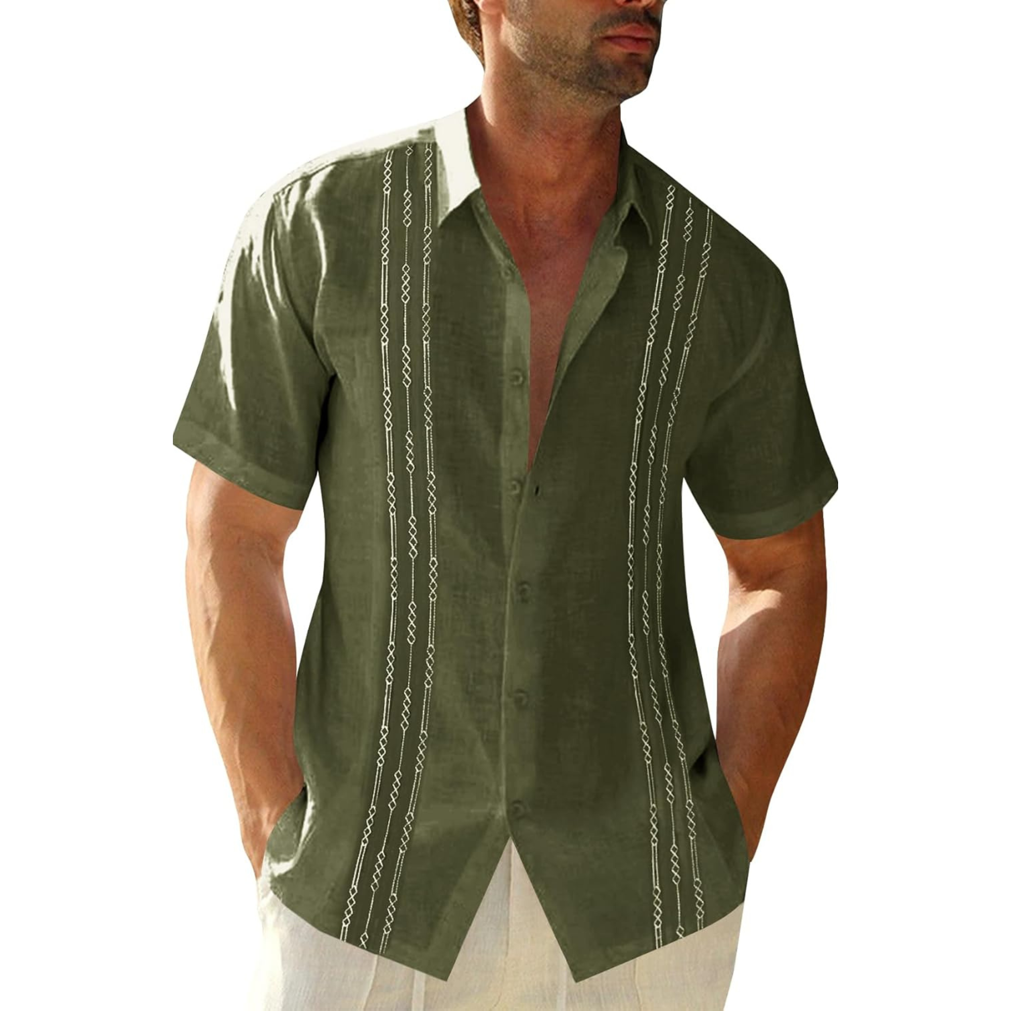 Linen Cotton Embroidered Cuban Beach Shirt