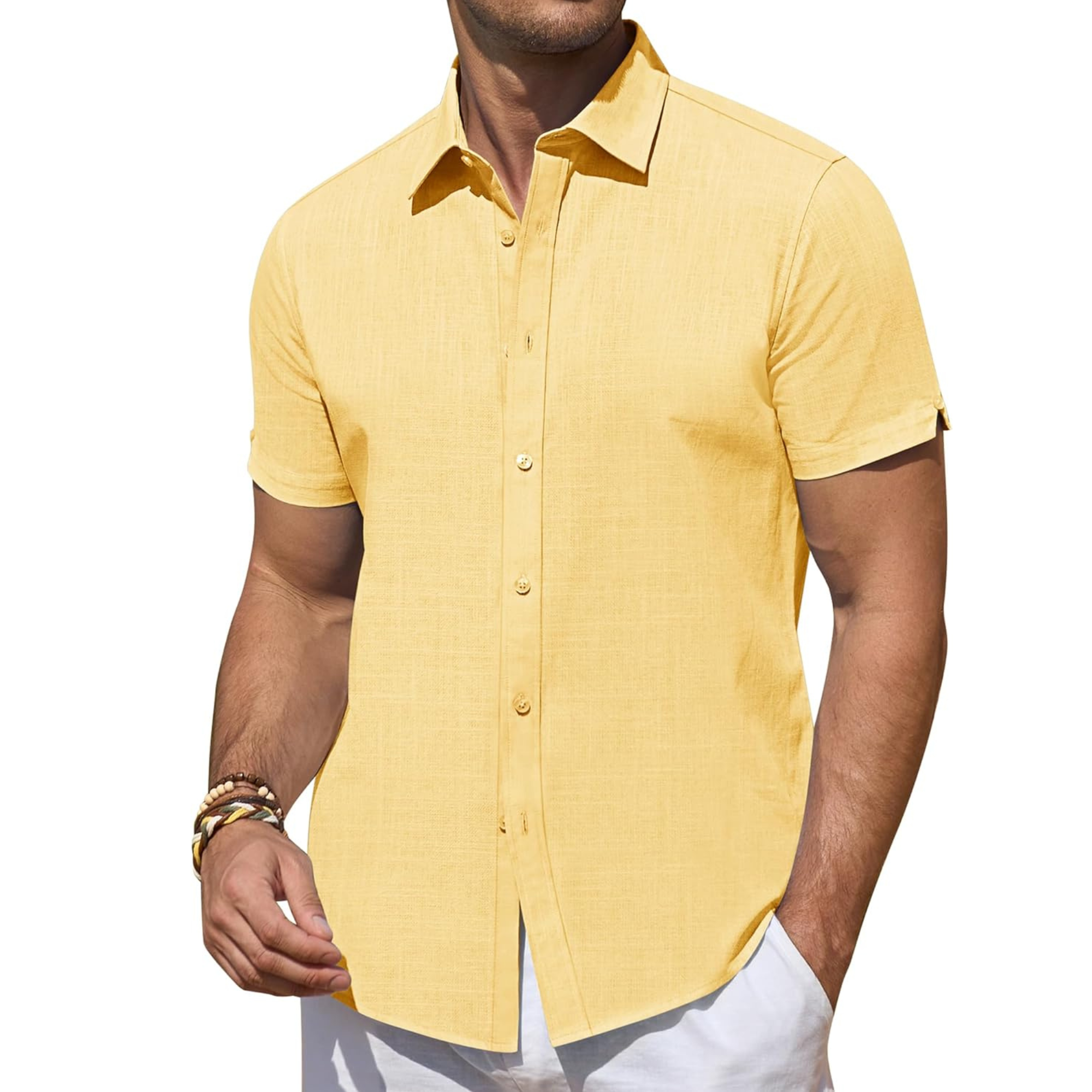 Short Sleeve Linen Beach Vacation Button Shirt