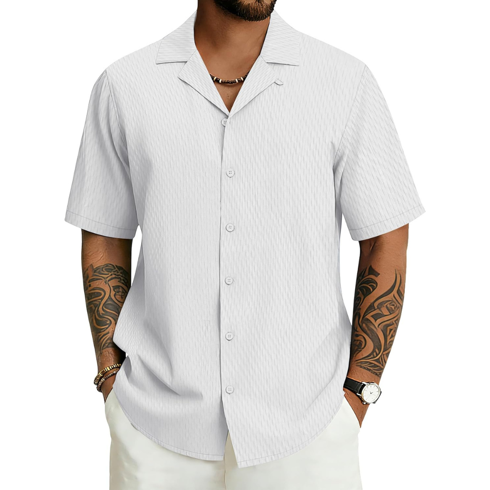 Casual Textured Cuban Beach Button Down Shirt
