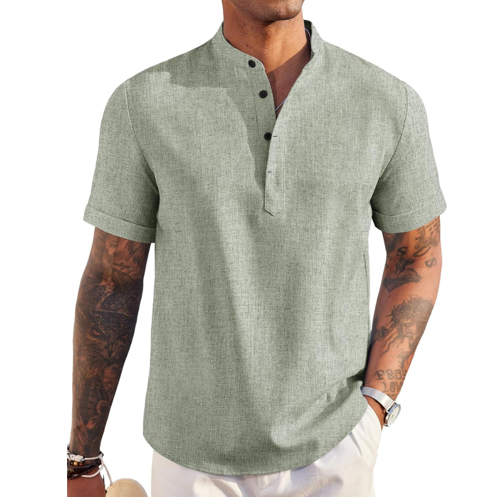 Linen Henley Shirt Casual Summer Beach T Shirts