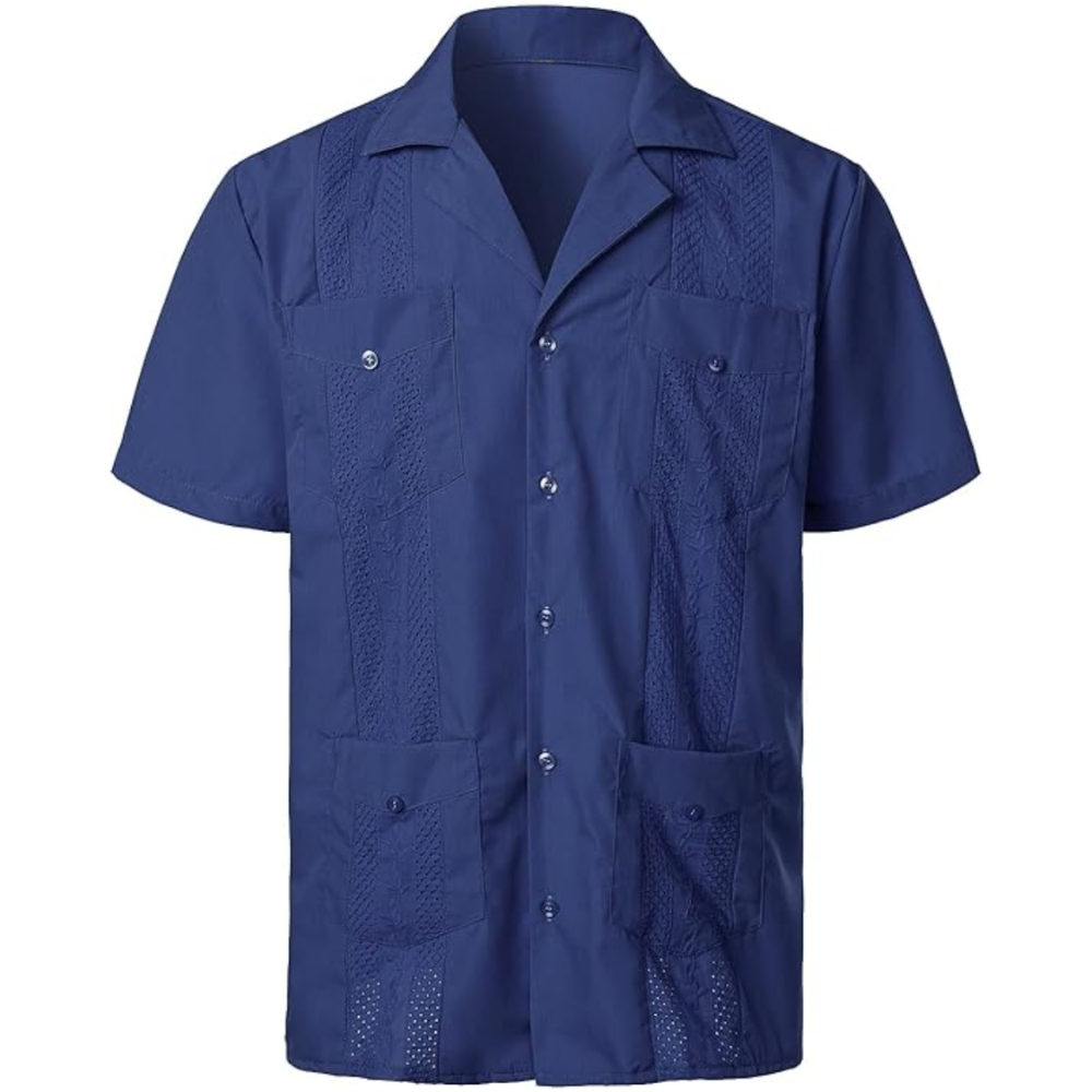Short Sleeve Cuban Guayabera Button Down Shirt For Men