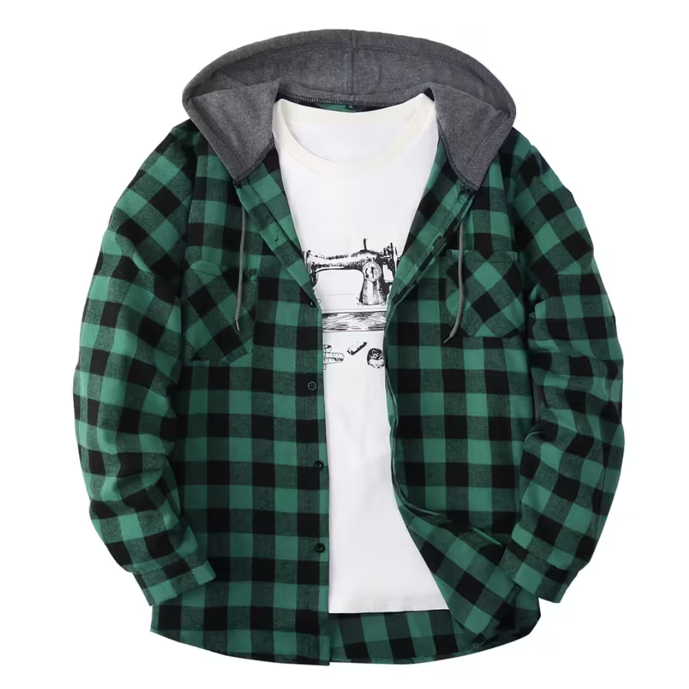 Checkered Button Front Jacket With Hood For Men