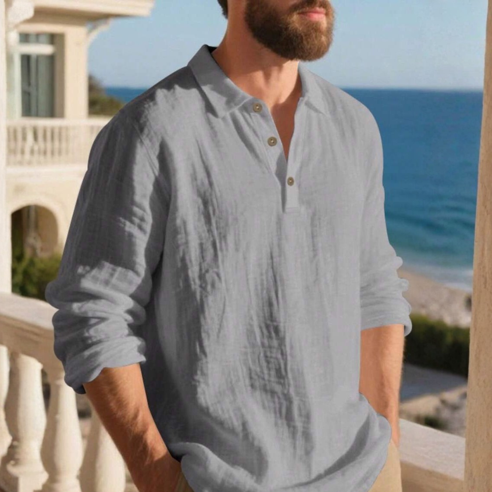 Linen Long Sleeve Polo Shirt For Spring