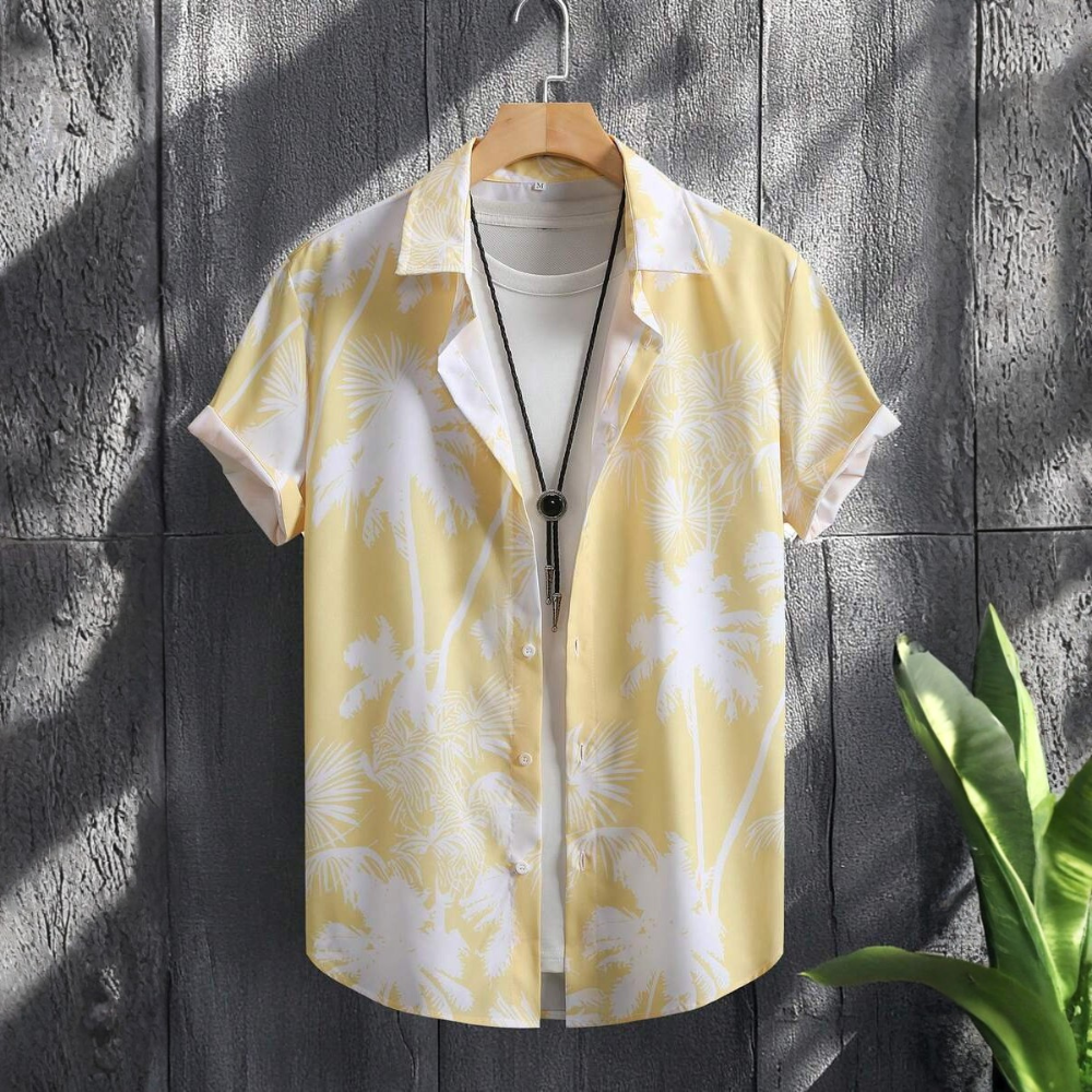 Palm Tree Print Short Sleeve Vacation Casual Shirt For Men