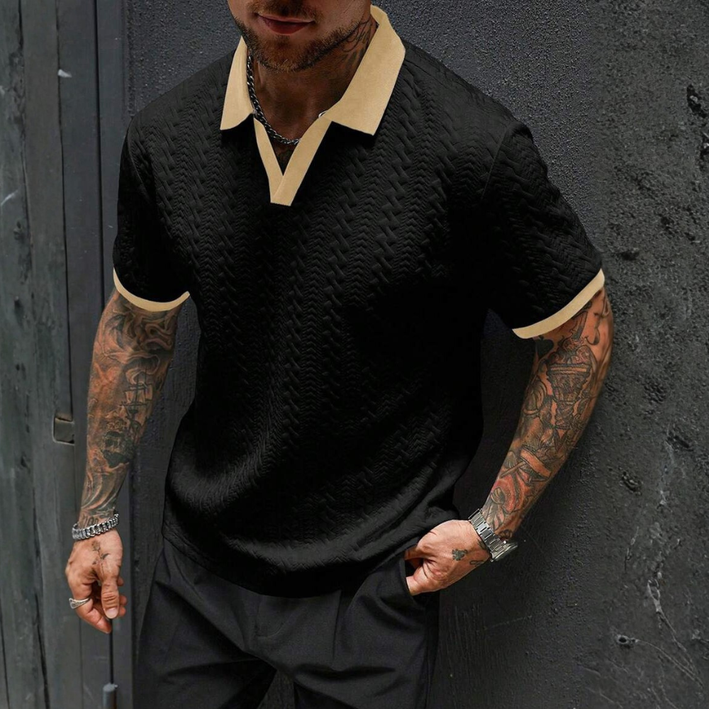 Textured Contrast Trim Polo Shirt For Men