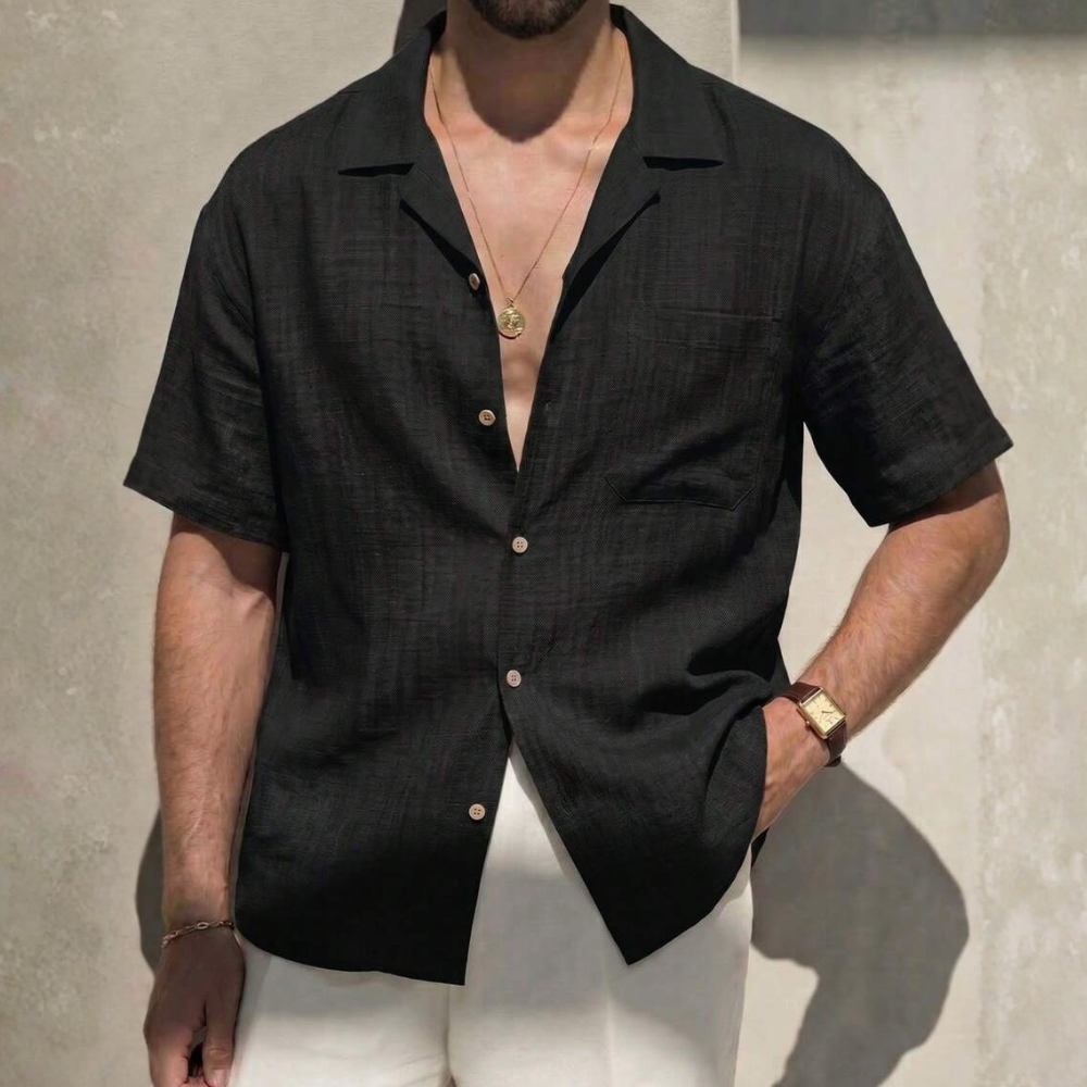 Loose Fit Faux Linen Men Vacation Shirt