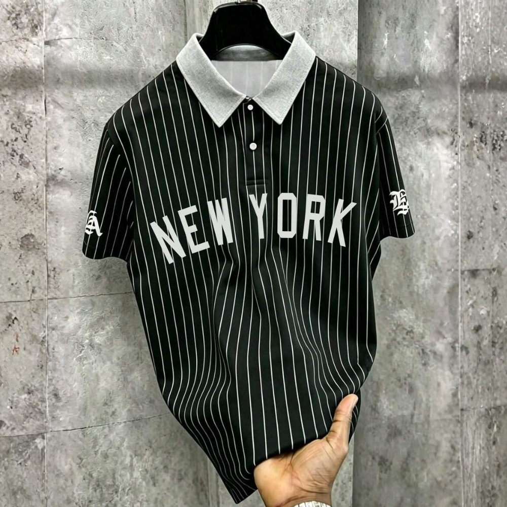 Casual Striped Letter Print Polo Shirt For Men