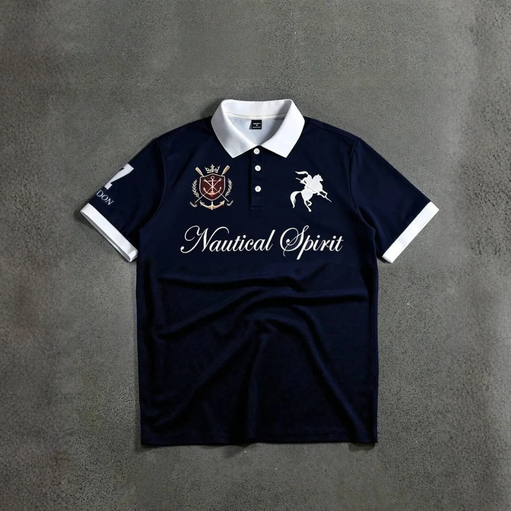 Letter Printed Front Buttoned Short Sleeve Polo Shirt