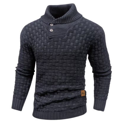 Casual Waffle Knit Lapel Button Sweater For Men