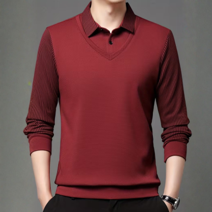 Layered Long Sleeve Shirt With Lapel For Men