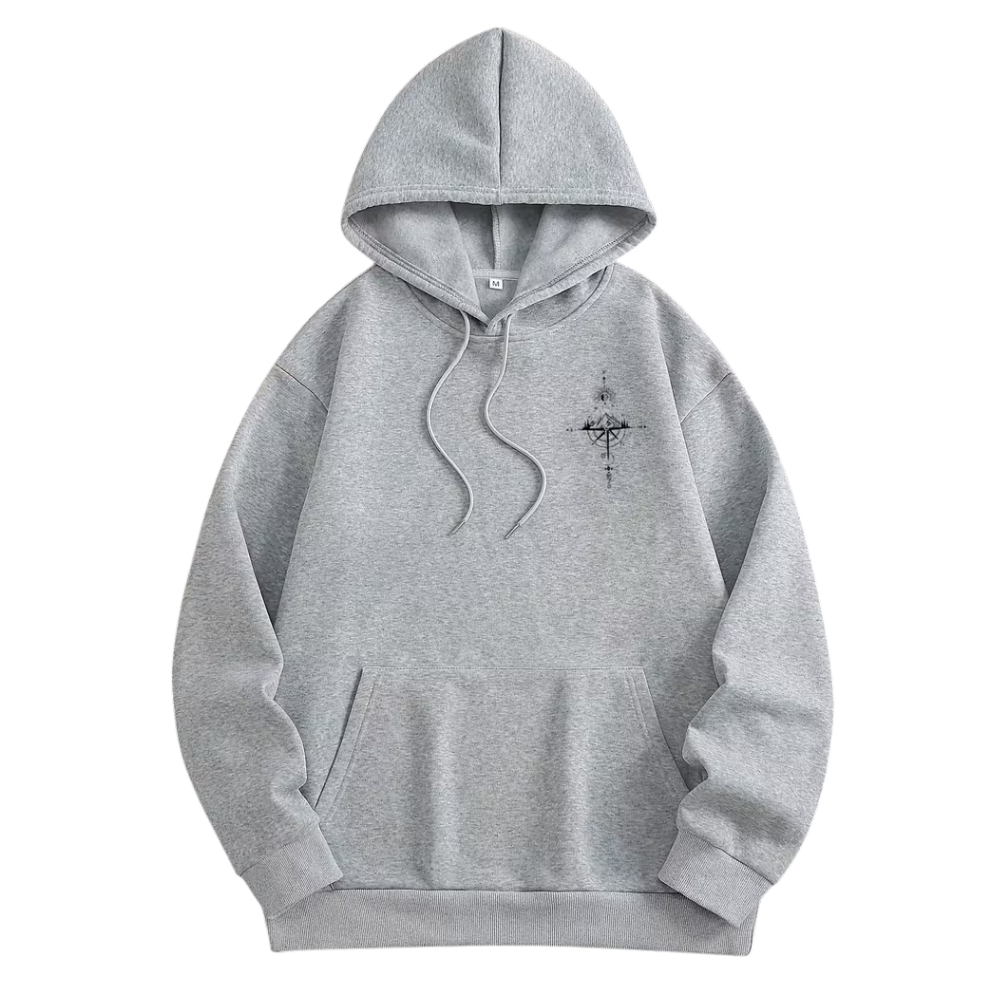 Loose Fit Winter Hoodie With Galaxy And Mountain Graphic Print For Men